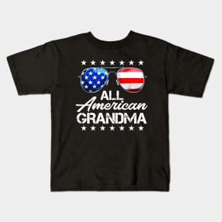 4th of July Shirt ALL AMERICAN GRANDMA USA Flag Patriotic Family Kids T-Shirt